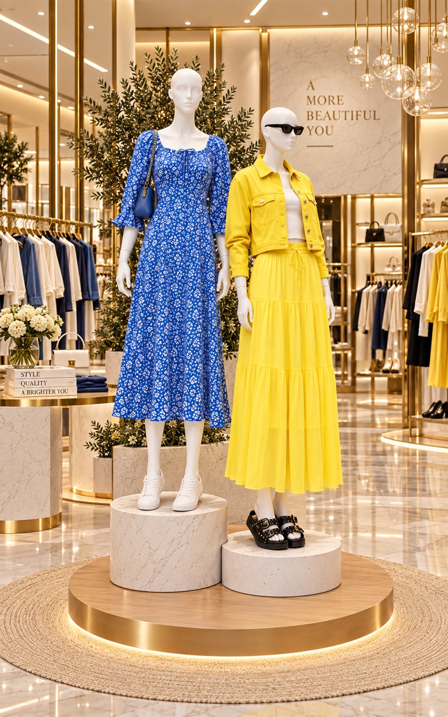 Mannequins in a branded in-store display at a retail launch
