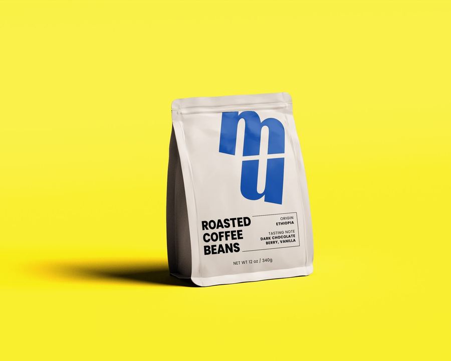 Coffee pouch packaging design on a yellow background